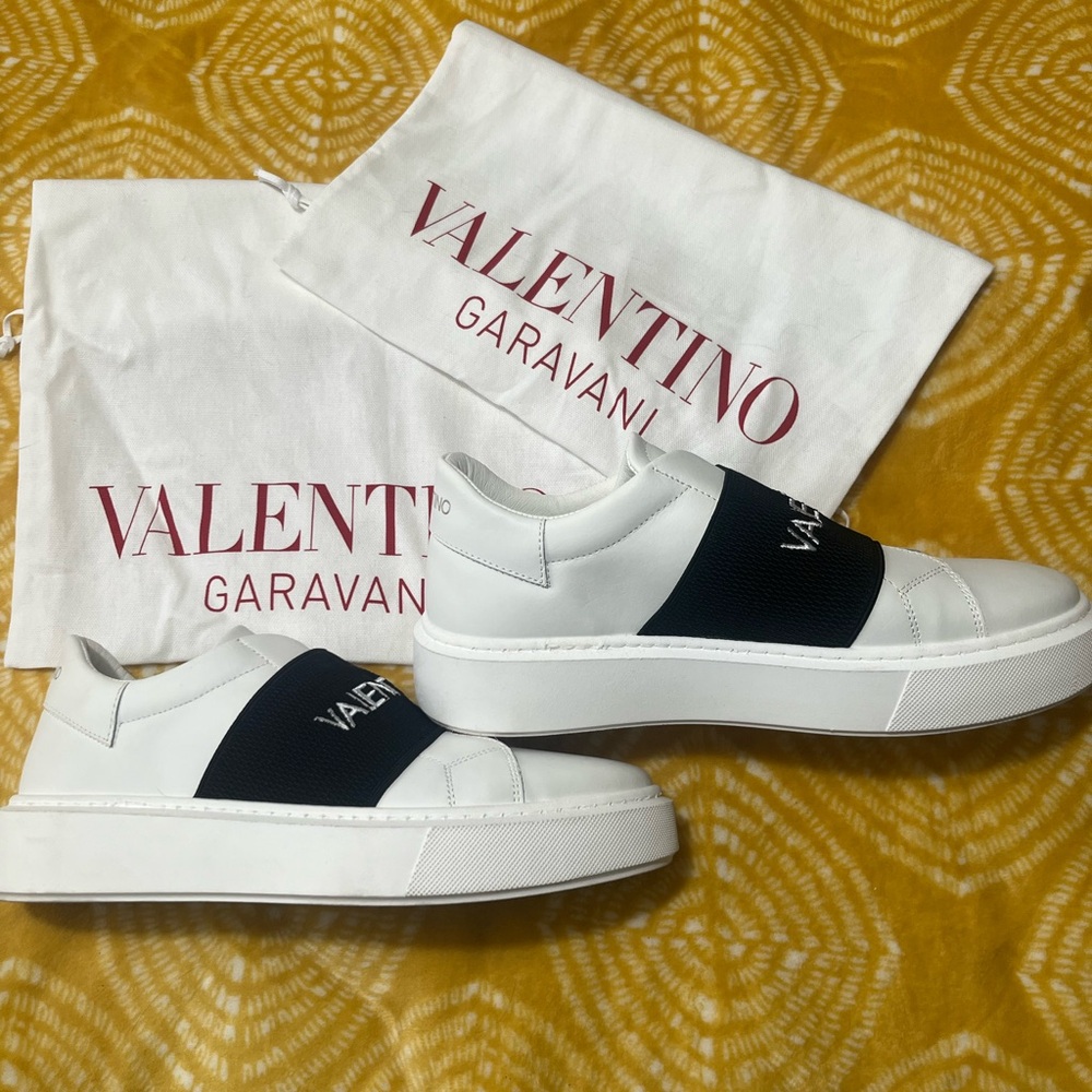 Valentino White Sneakers with Black Strap - Picture 4 of 5